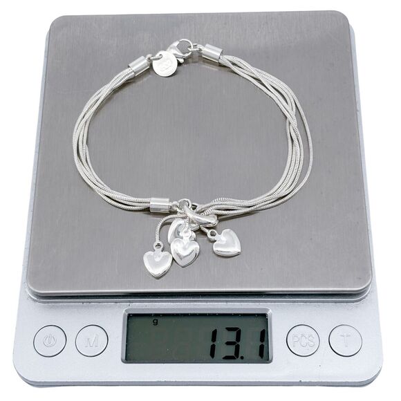 Vintage Sterling Silver 925 Multi-Strand Heart Charm Bracelet 8" - Picture 4 of 4